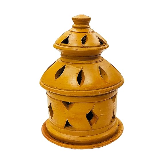 Terracotta Earthenware Diya with Lid, Handcrafted Decorative Jaali/Jharokha Diwali Diya for Home Decoration (Size : 5x7 Inches, Natural)