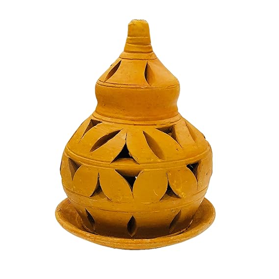 Terracotta Earthenware Diya with Lid, Handcrafted Decorative Jaali/Jharokha Diwali Diya for Home Decoration (Size : 5x7 Inches.) (Terracotta)